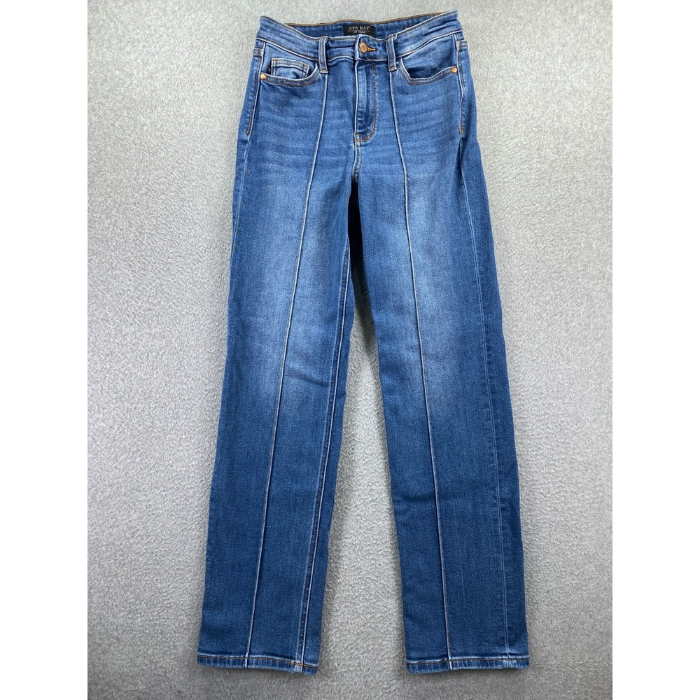 Judy Blue Women's 7/28 Straight Fit Seam Front Jeans Medium Wash High Rise